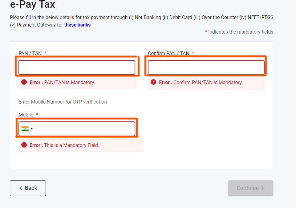 Step 2- Enter the Tax Deduction Account Number -TAN- for tds payment